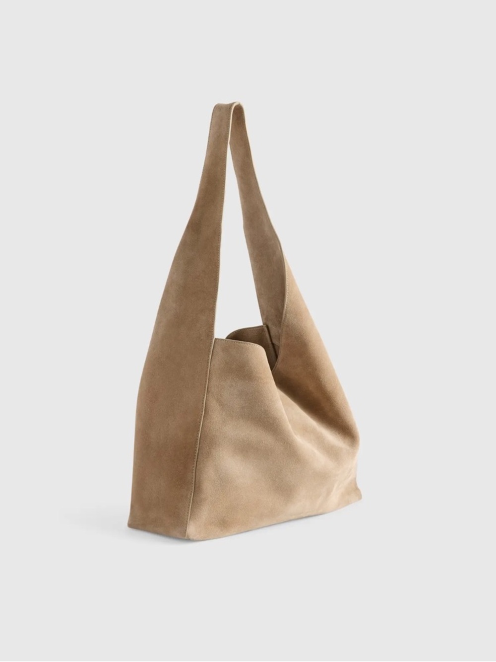 Quince Large Suede Shoulder Bag in Beige/Tan - Picture 7 of 10